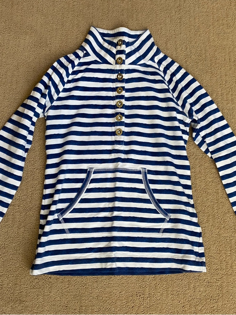 Lilly Pulitzer Navy and White Striped Pullover Top with Pink Label